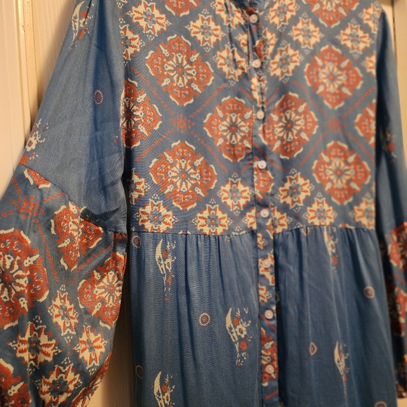 S.R. Fashion sz M blue and coral dress - Picture 2 of 6
